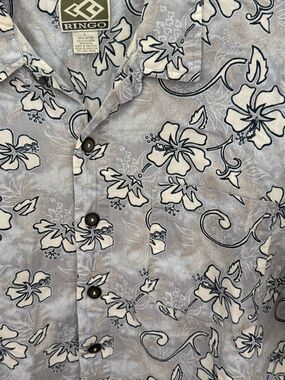 Vtg Ringo Sport Shirt Mens Large Blue Short Sleeve Button-Up Hawaiian Tropical